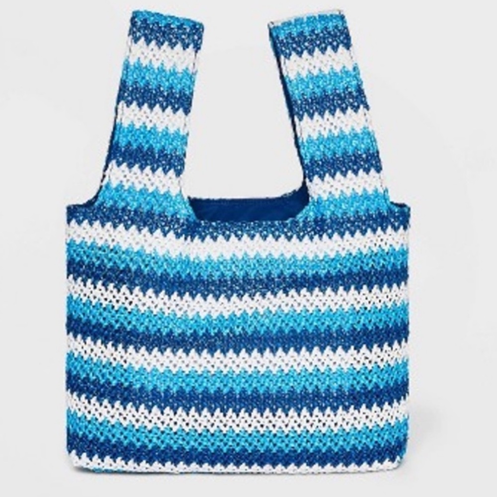 Future Collective Blue and White Striped Geometric Satchel Purse